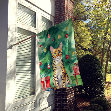 Bengal Cat by the Christmas Tree House Flag