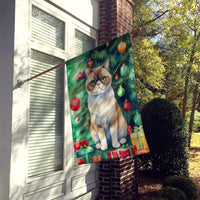 Exotic Shorthair Cat by the Christmas Tree House Flag