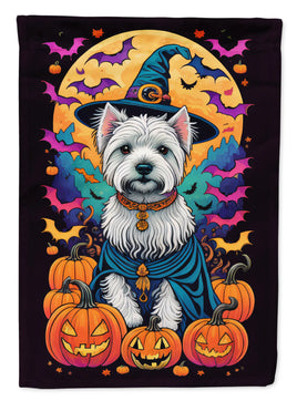 Westie Witchy Halloween House Flag