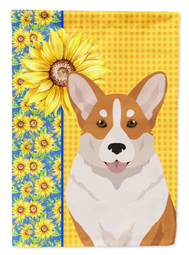 Summer Sunflowers Red Cardigan Corgi House Flag