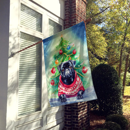 Pug Christmas House Flag