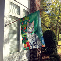 American Shorthair Cat by the Christmas Tree House Flag