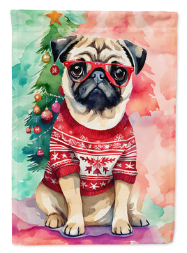 Pug Christmas House Flag