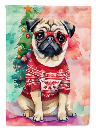 Pug Christmas House Flag