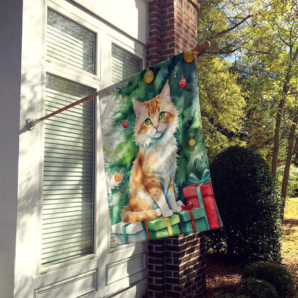 Skookum Cat by the Christmas Tree House Flag