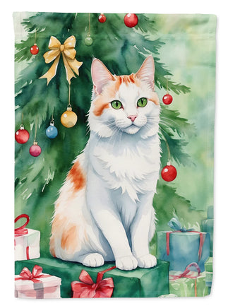 Turkish Van Cat by the Christmas Tree House Flag