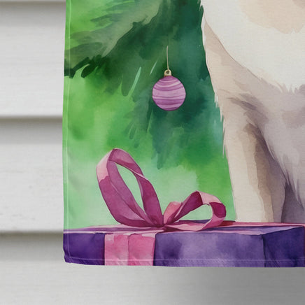 Thai Lilac Cat by the Christmas Tree House Flag