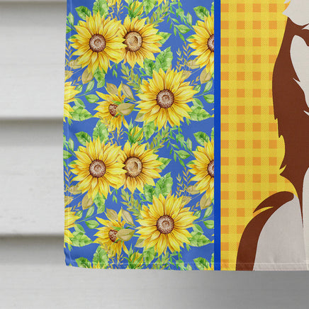 Summer Sunflowers Red Siberian Husky House Flag