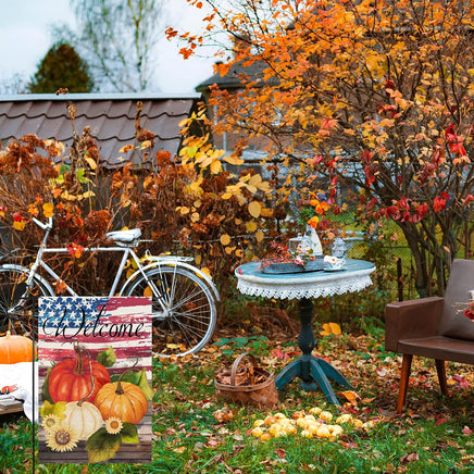 Welcome Fall Garden Flags, Patriotic Autumn Yard Flag with Pumpkins 12X18 Double Sided Fall Decorations for Halloween Thanksgiving Harvest Holiday Home Yard Farmhouse Outdoor