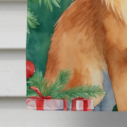 Somali Cat by the Christmas Tree House Flag