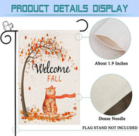 Welcome Fall Garden Flag, Double Sided Rustic Cat Maple Leaves House Flag Small Burlap Porch Sign for Autumn Holiday Home Farmhouse Outdoor 12×18 Inch