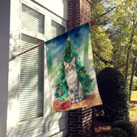 Dwelf Cat by the Christmas Tree House Flag