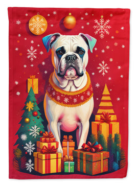 White Boxer Holiday Christmas House Flag