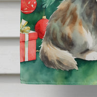 Cymric Cat by the Christmas Tree House Flag