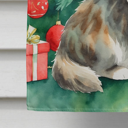 Cymric Cat by the Christmas Tree House Flag