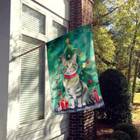 Raas Cat by the Christmas Tree House Flag