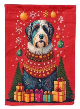 Bearded Collie Holiday Christmas House Flag