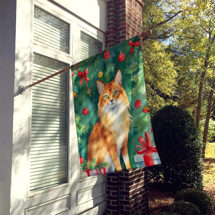 Somali Cat by the Christmas Tree House Flag