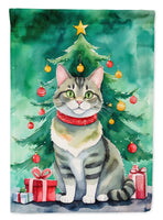 Raas Cat by the Christmas Tree House Flag