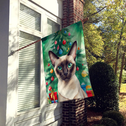 Colorpoint Shorthair Cat by the Christmas Tree House Flag