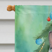 Chartreux Cat by the Christmas Tree House Flag