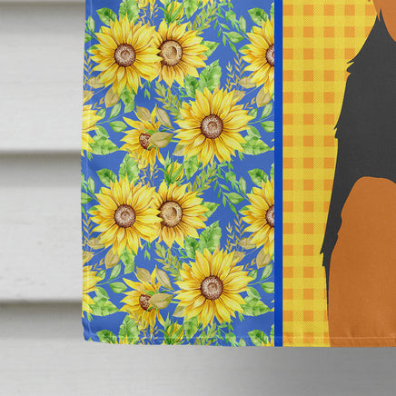 Summer Sunflowers Black and Tan Puppy Cut Yorkshire Terrier House Flag