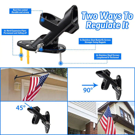 6 Ft. Black Flagpole Stainless Steel Flagpole with Mounting Bracket- Adjustable Length