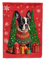 Boston Terrier Holiday Christmas House Flag