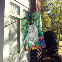 Turkish Angora Cat by the Christmas Tree House Flag