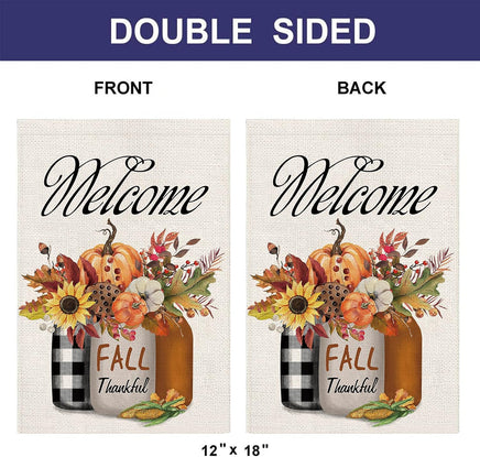 Welcome Fall Garden Flag 12×18 Inch, Floral Thankful Sunflower Vase Garden Flag Double Sided, Autumn Pumpkin Small Yard Flag Decor Thanksgiving Pumpkin Outdoor