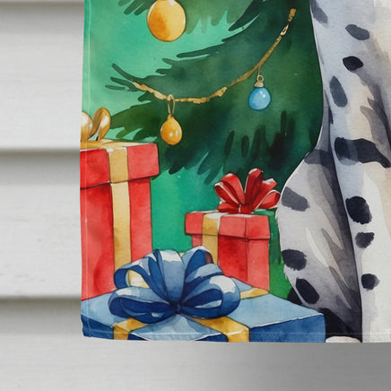 Egyptian Mau Cat by the Christmas Tree House Flag