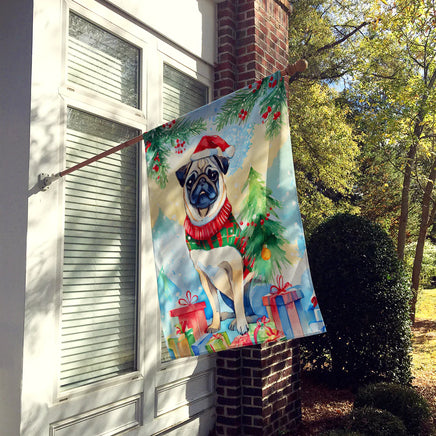 Pug Christmas House Flag