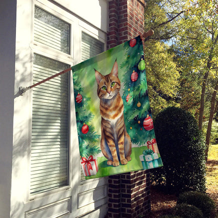 Sokoke Cat by the Christmas Tree House Flag