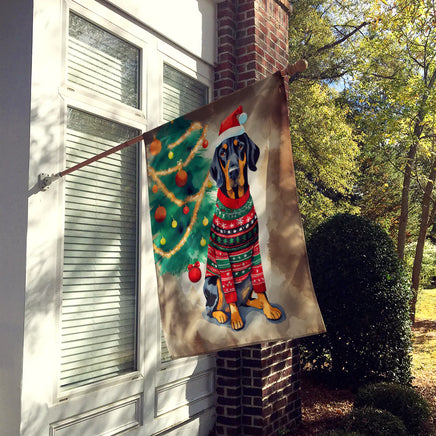 Black and Tan Coonhound Christmas House Flag