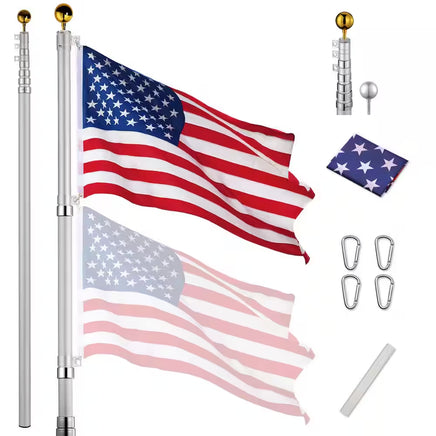 20 Ft. Aluminum Telescoping Flagpole with U.S. Flag and Handcrafted Golden Top Finial