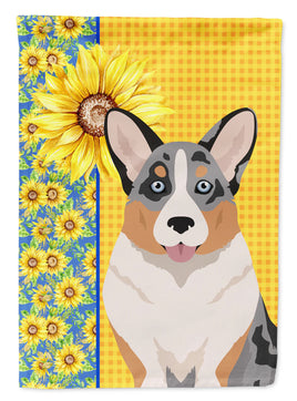 Summer Sunflowers Blue Merle Cardigan Corgi House Flag