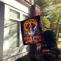 Brittany Spaniel Witchy Halloween House Flag