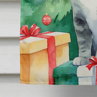 Ural Rex Cat by the Christmas Tree House Flag