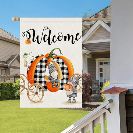 Thanksgiving Fall Garden Flag 28X40, Pumpkin Gnome Pumpkin Truck Welcome Large Fall Flag for Fall Autumn Thanksgiving Outdoor Yard Decor Double Sided