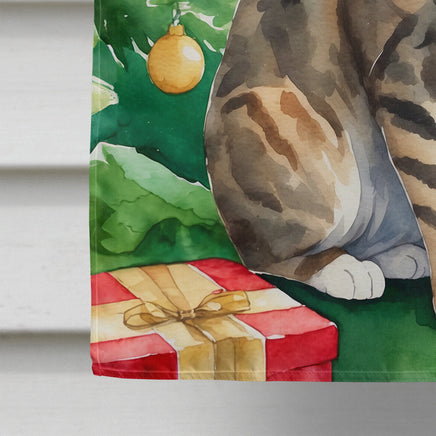 California Spangled Cat by the Christmas Tree House Flag