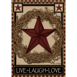 Carson Country Primitive Barn Star Wreath Live Laugh Love  45206  Carson Garden Flag 12.5" x 18" '45206 Flags