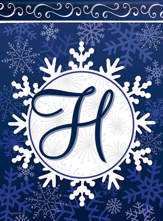 Carson Winter Snowflake Monogram H 46623  Carson Garden Flag 12.5" x 18" '46623 Flags