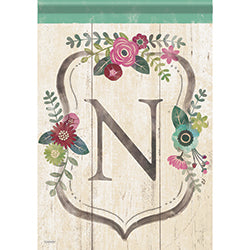 Carson Classic Floral Monogram N 46979  Carson Garden Flag 12.5" x 18" '46979 Flags