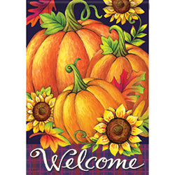 Carson Pumpkin Trio Welcome Fall Pumpkins Leaves Flowers 48669 Carson House Flag 28" x 40" '48669 Flags